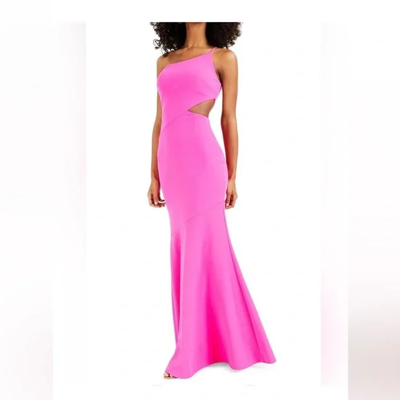 NWT Betsy & Adam Hot Pink One Shoulder Dress HEMMED